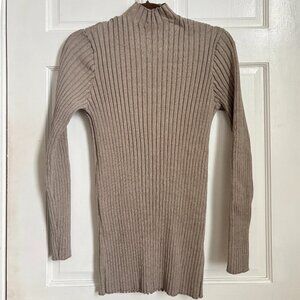 THE ROW Deidree Ribbed 100% Silk Sweater Mock Neck Thick Light Brown Tan Taupe M